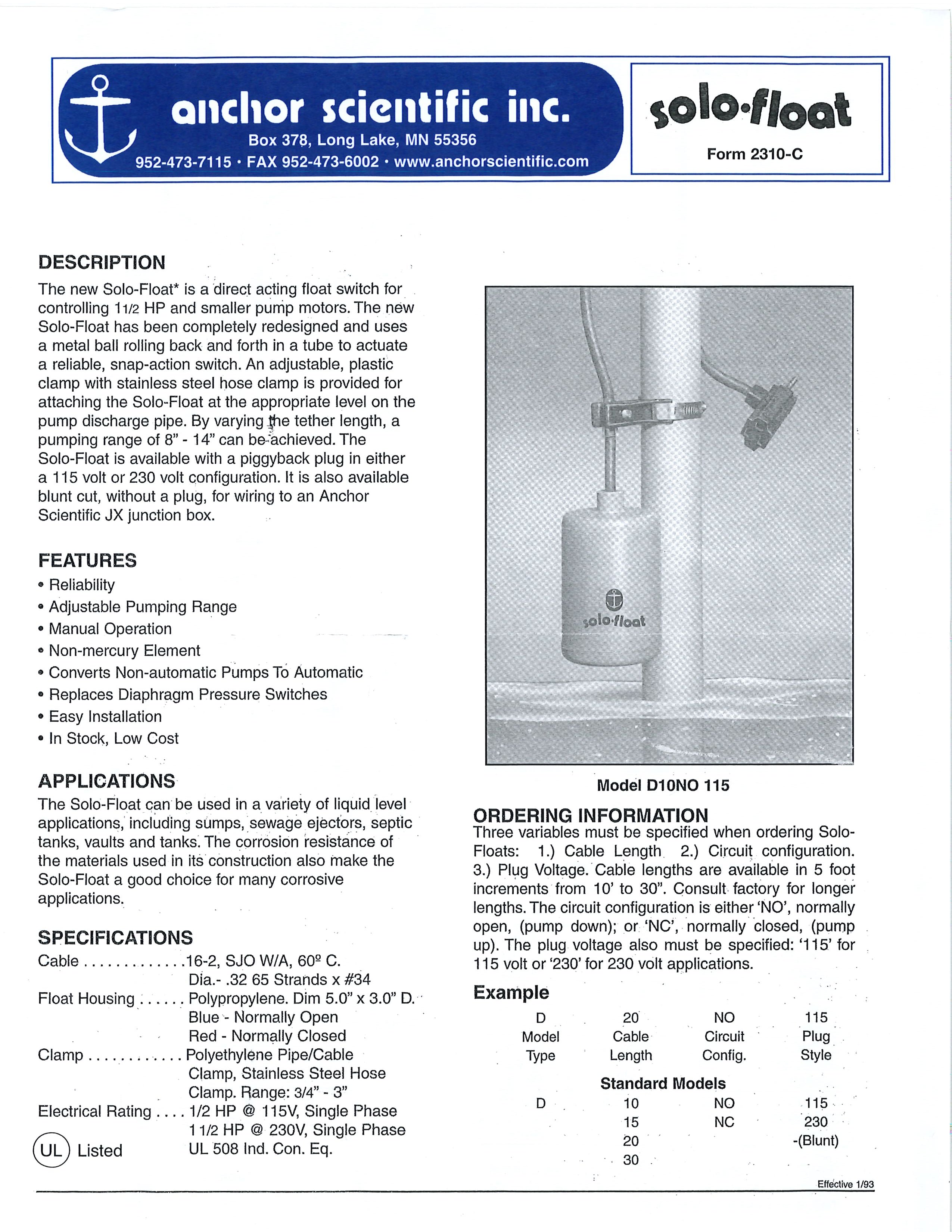 Anchor Scientific DP30NO - 115v Wide angle - 30ft cord